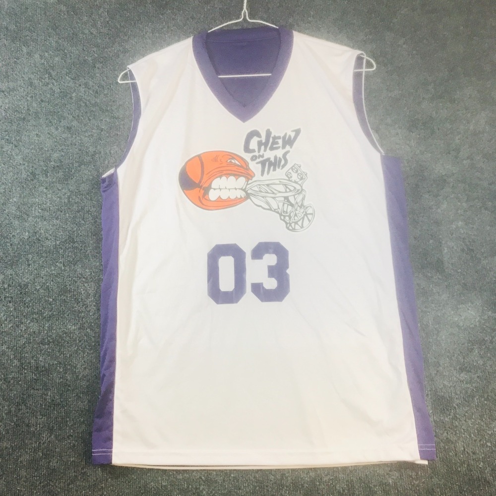 A4 Basketball Jersey Mens S White Purple Good Reversible Chew On This #3 N2320